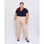 Calça Botões 2.0 Linho com Elastano Bege - Plus Size