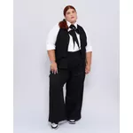 Calça Pantalona Botões 2.0 Linho com Elastano Preta - Plus Size