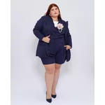 Short Botões Linho com Elastano Azul - Plus Size