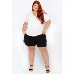 Short Botões Linho com Elastano Preto - Plus Size