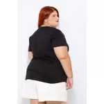 Blusa Algodão PIMA Gola V Preta - Plus Size