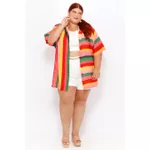 Camisa Manga Curta Listras Color - Plus Size