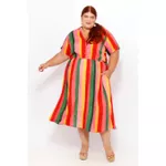 Vestido Chemise Viscose Listra Color - Plus Size