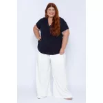 Blusa Algodão PIMA Gola V Azul Marinho - Plus Size