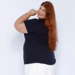 Blusa Algodão PIMA Gola V Azul Marinho - Plus Size