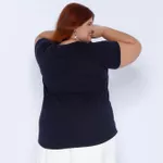 Blusa Algodão PIMA Gola V Azul Marinho - Plus Size