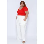 Top Laise Gola V com Manga Vermelho - Plus Size