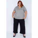 Blusa Podrinha Gola V CInza Viscose - Plus Size