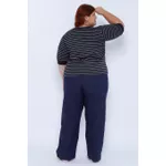 Blusa Moletinho Manga 3/4 Azul Listrada - Plus Size