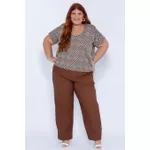 Calça Algodão com Elastano Marrom - Plus Size