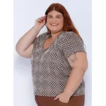 Blusa Bordada Marrom - Plus Size
