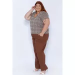 Calça Algodão com Elastano Marrom - Plus Size
