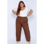 Calça Algodão com Elastano Marrom - Plus Size