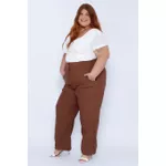 Calça Algodão com Elastano Marrom - Plus Size