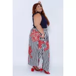 Saia Longa Viscose Listrada Floral - Plus Size