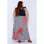 Saia Longa Viscose Listrada Floral - Plus Size