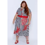 Vestido Chemise Viscose Listra Floral - Plus Size