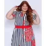 Vestido Chemise Viscose Listra Floral - Plus Size