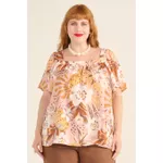 Blusa Bata Viscose Estampa Tropical Rosé - Plus Size
