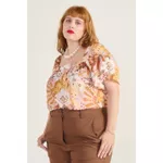 Blusa Bata Viscose Estampa Tropical Rosé - Plus Size