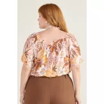 Blusa Bata Viscose Estampa Tropical Rosé - Plus Size