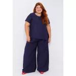Calça Pantalona Social Viscose Azul Marinho - Plus Size
