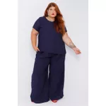 Blusa Social Botão Viscose Azul Marinho - Plus Size