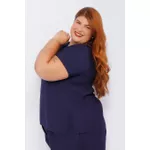 Blusa Social Botão Viscose Azul Marinho - Plus Size