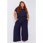 Calça Pantalona Social Viscose Azul Marinho - Plus Size