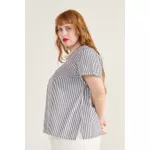 Blusa Social Botão Listra Preta - Plus Size