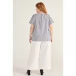 Blusa Social Botão Listra Preta - Plus Size
