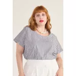 Blusa Social Botão Listra Preta - Plus Size