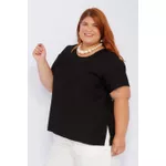 Blusa Social Botão Viscose Preta - Plus Size