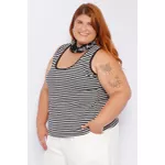 Blusa Regata Malha Listra Preta - Plus Size