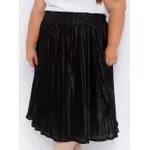 Saia Plissada Cetim Preto Brilho - Plus Size