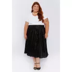 Saia Plissada Cetim Preto Brilho - Plus Size