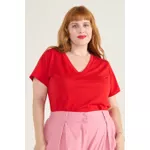 Blusa Algodão PIMA Gola V Vermelha - Plus Size