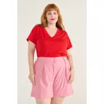 Blusa Algodão PIMA Gola V Vermelha - Plus Size