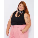 Blusa Regata Malha Ribana Preta - Plus Size