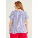 Blusa Social Botão Listra Azul - Plus Size