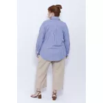 Camisa Social Algodão Azul Listra - Plus Size