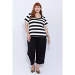 Blusa Premium Listra Preta Gola Preta - Plus Size