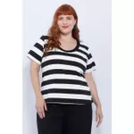 Blusa Premium Listra Preta Gola Preta - Plus Size