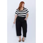 Calça Botões 2.0 Linho com Elastano Preta - Plus Size