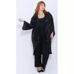 Quimono Plissado Preto Brilho - Plus Size