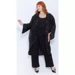 Quimono Plissado Preto Brilho - Plus Size