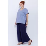 Blusa Social Botão Azul Listrada - Plus Size