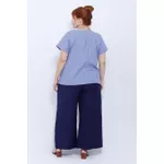 Blusa Social Botão Azul Listrada - Plus Size