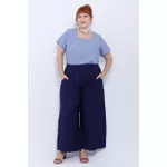 Blusa Social Botão Azul Listrada - Plus Size