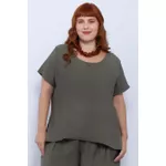 Blusa Social Botão Viscose Verde Militar - Plus Size